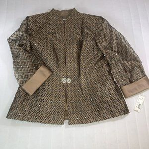 Kathy Roberts Women's 2 Pc Taupe Brown Party Jacket & Tank size 14 Rhinestone